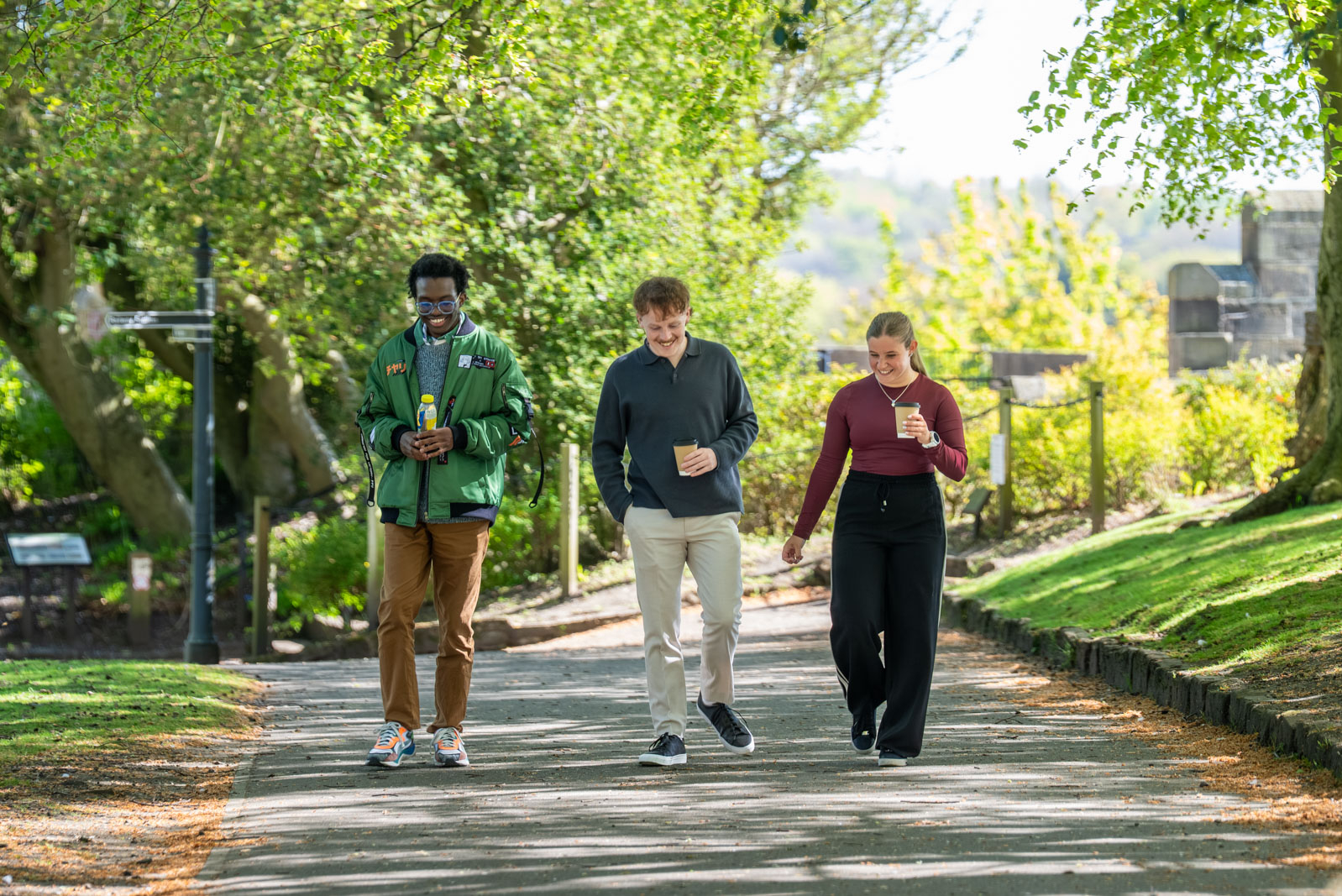 Colleagues walking in a park