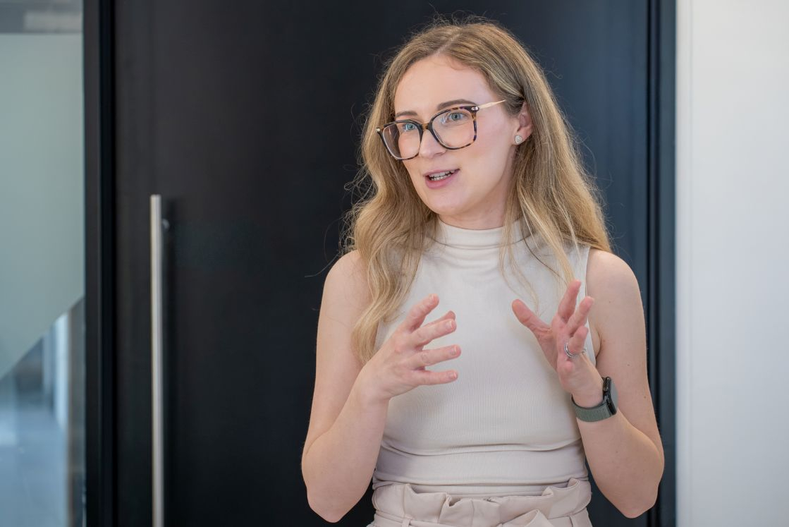 A female talking